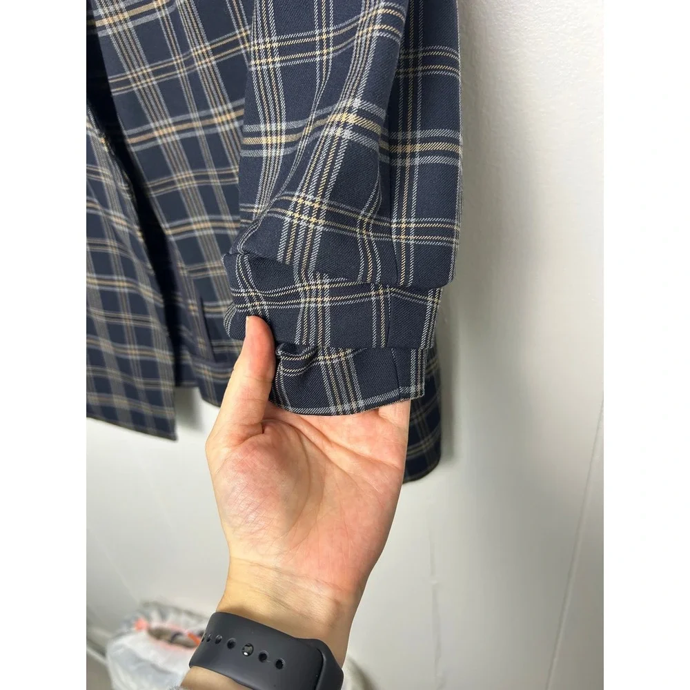 Aritzia BABATON Macauley Navy‎ Plaid Blazer 3/4 sleeve Size 10 academia career - Picture 10 of 12
